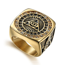 Promotional Gift Custom Antique Gold Plated Men Black Ring Stainless Steel Exquisite Rings